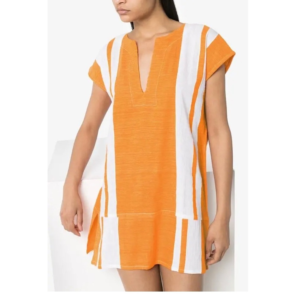Lemlem Zoya Triped Tunic In Orange Size Medium 100% Cotton Swim Cover Top‎